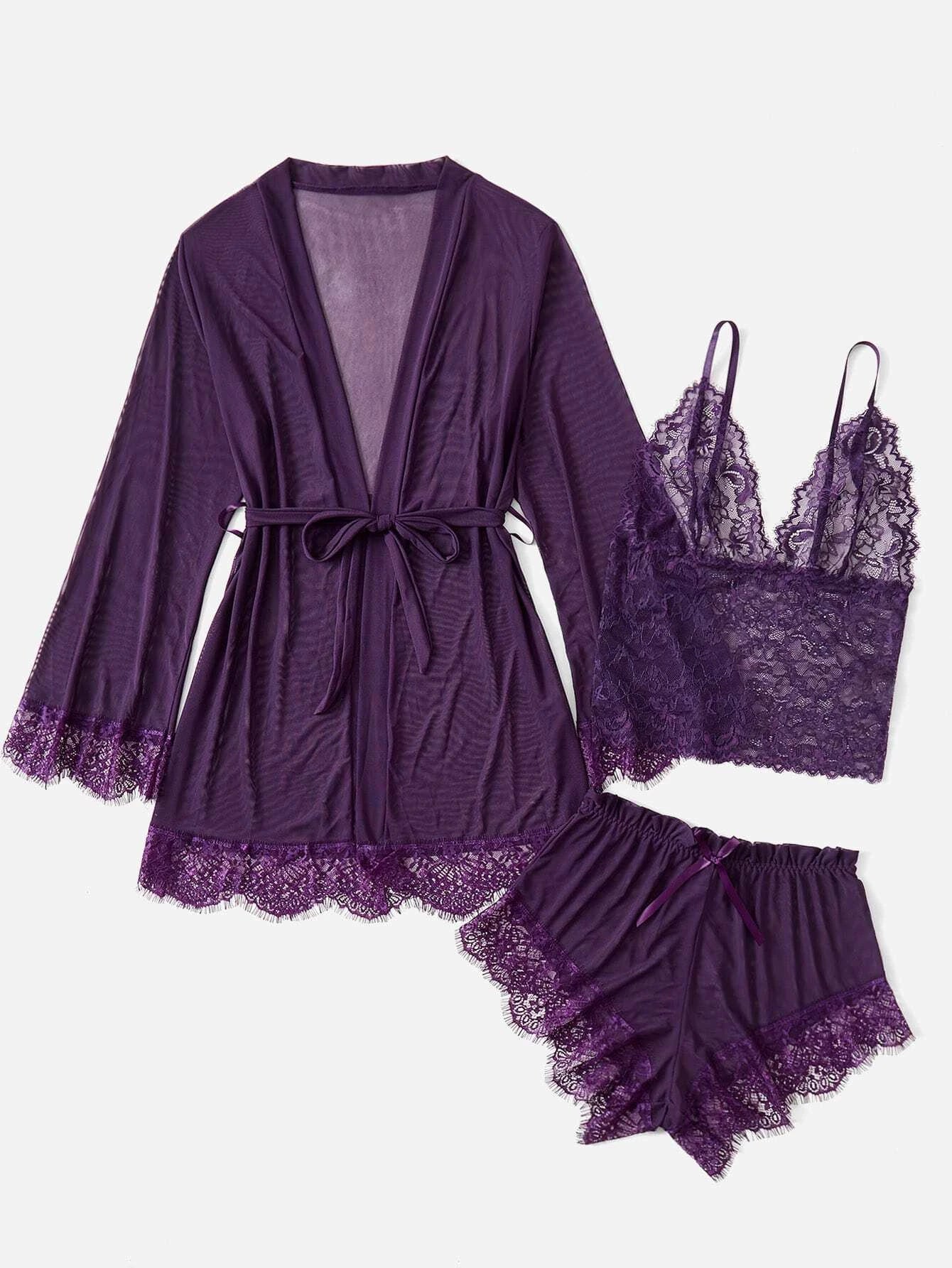 Elegant Lace Lingerie Set & Robe