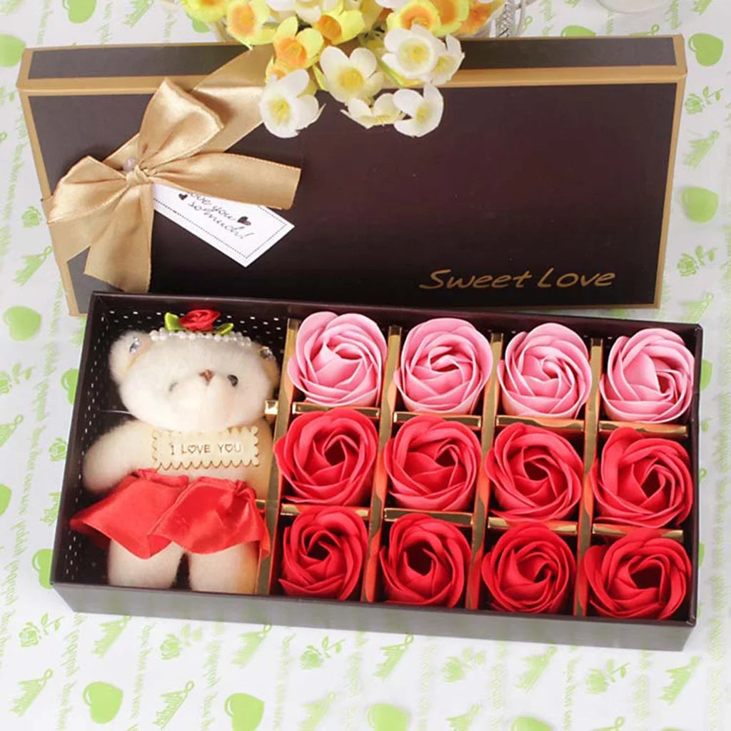 Valentines Day Gifts  2024 Valentine'S Day Bear Gift Box Gift Rose Gift Small Gift 12 Soap Flower