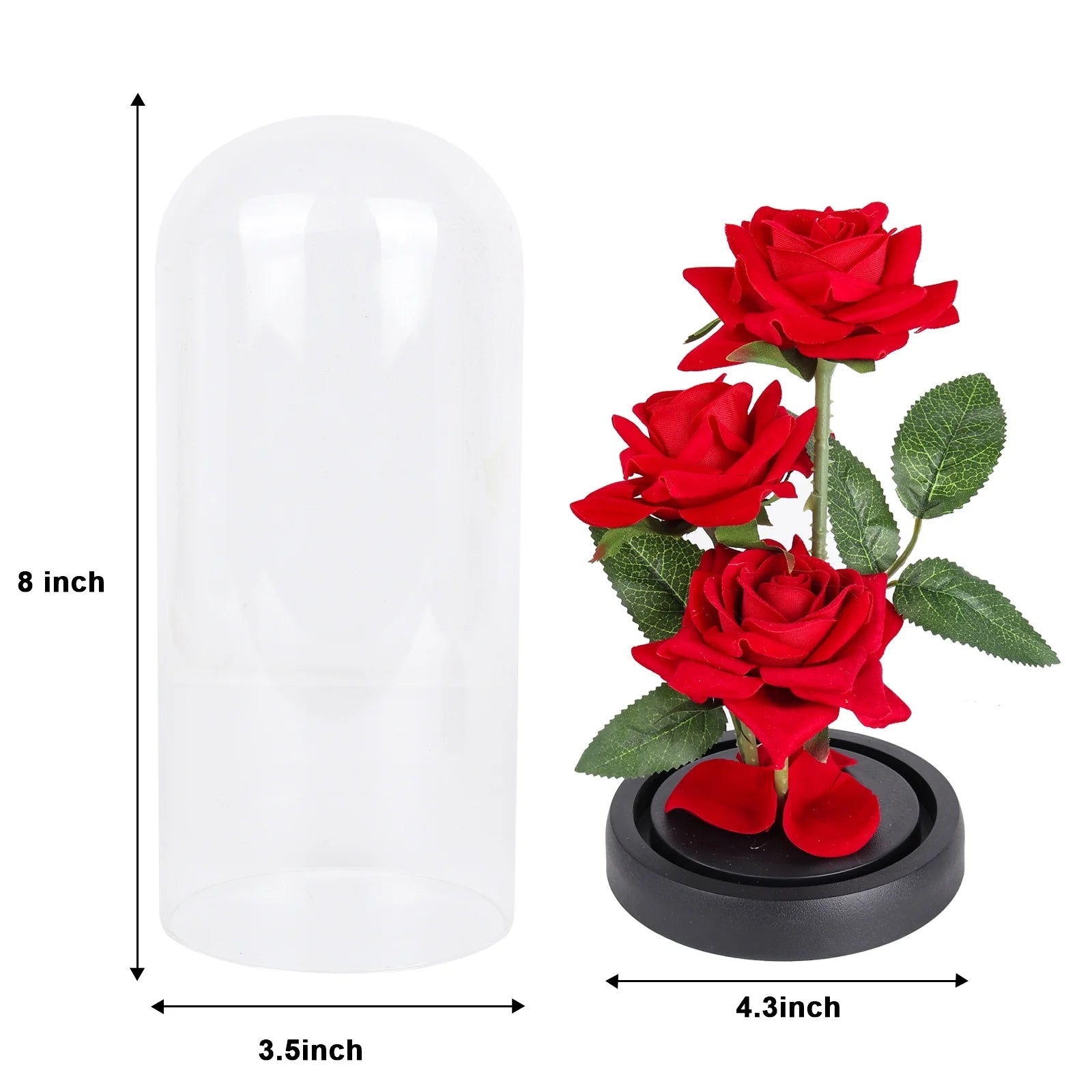 Luxury Led Dome Glass and Red Silk Rose