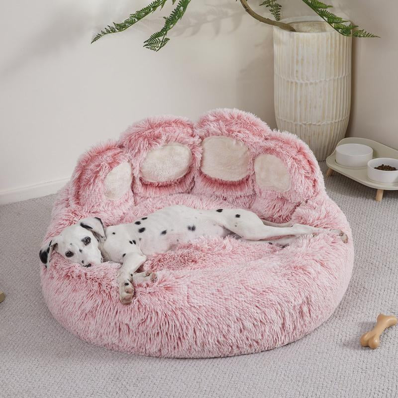 Cozy Paw-Shaped Calming Pet Bed - Soft Faux Fur