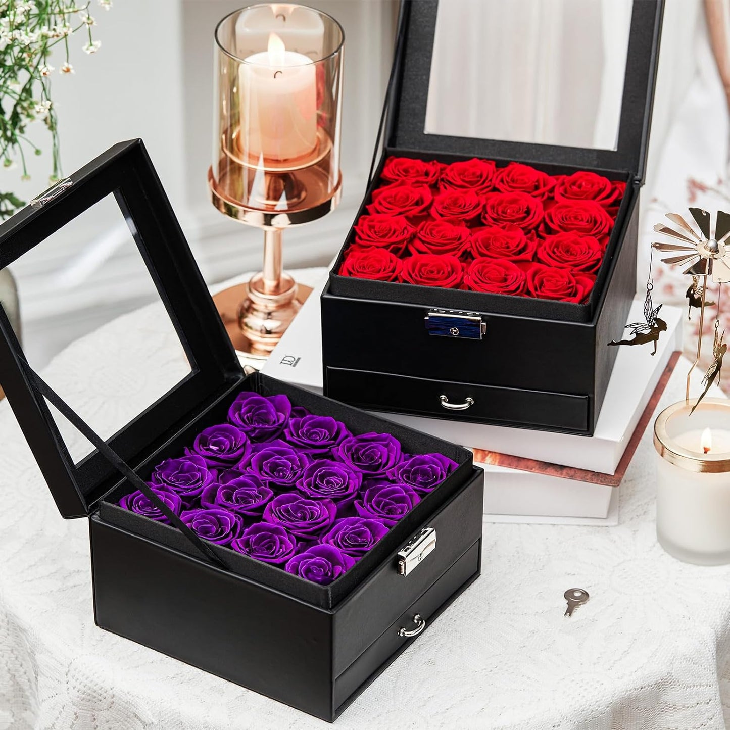 16 Preserved Roses in Luxury Box with Jewelry Compartment