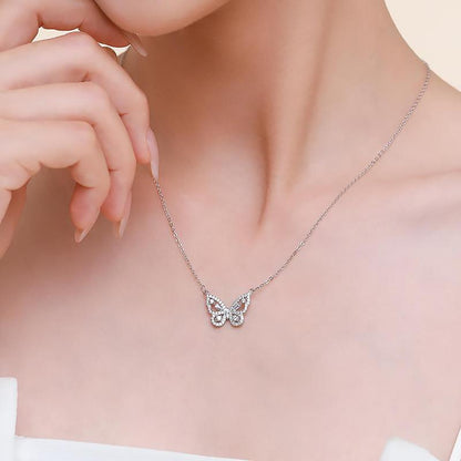 Artificial Rose & Rhinestone Butterfly Necklace Gift Set in Flower Decor Ribbon Bowknot Jewelry Box 