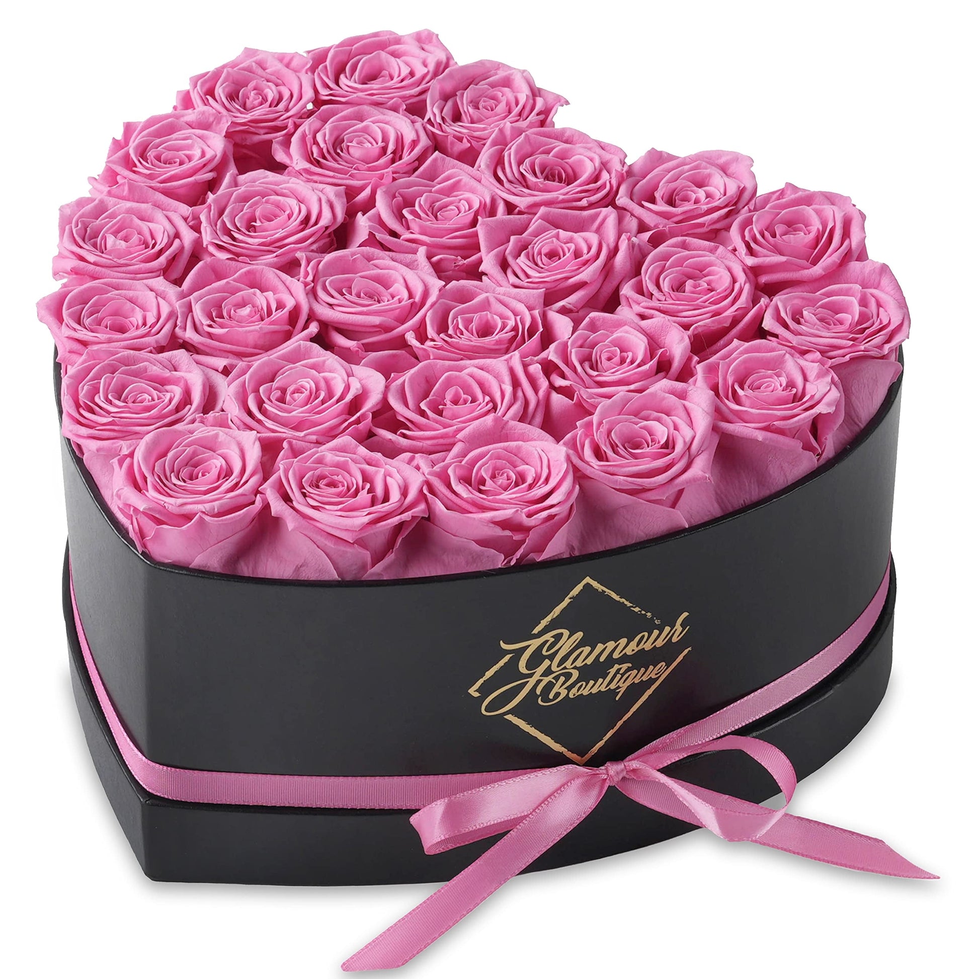 27-Piece Forever Flowers Heart Shape Box - Preserved Roses, Immortal Roses That Last a Year - Eternal Rose Preserved Flowers for Delivery Prime Mothers Day & Valentines Day - Pink