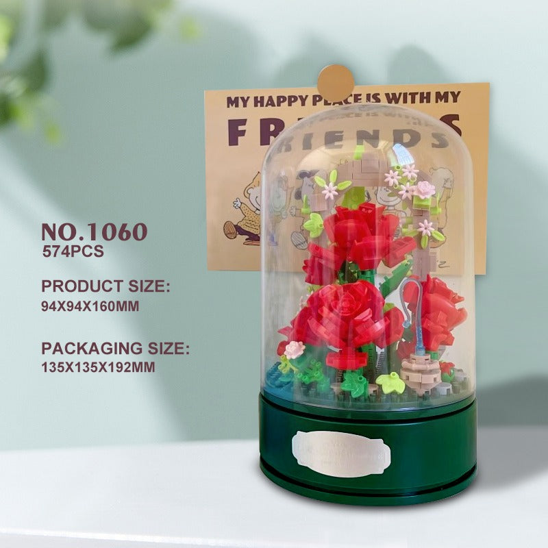Romantic Rose Music Box with a Transparent Cover, a Rotating Music Pedestal