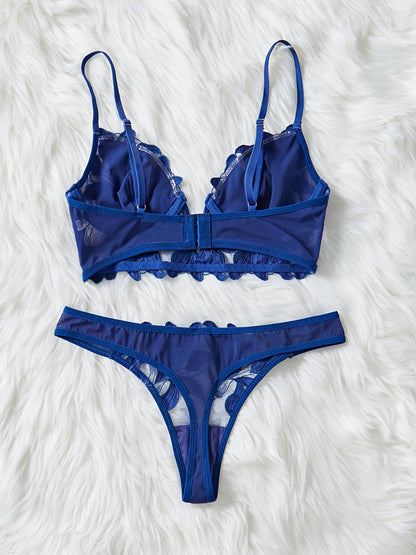 Angel Seduction – Deep V Embroidered Mesh Lingerie Set