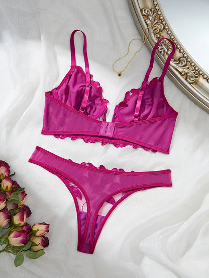 Angel Seduction – Deep V Embroidered Mesh Lingerie Set