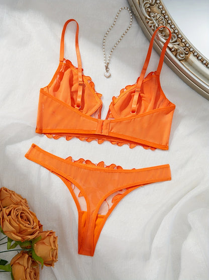 Angel Seduction – Deep V Embroidered Mesh Lingerie Set