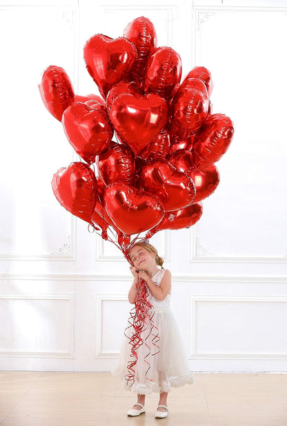 30 Pcs Red Heart Balloons 18" Foil Love Balloons Mylar Balloons Heart Balloons for Valentines Day Propose Marriage Wedding Anniversary Backdrop Birthday Party Supplies