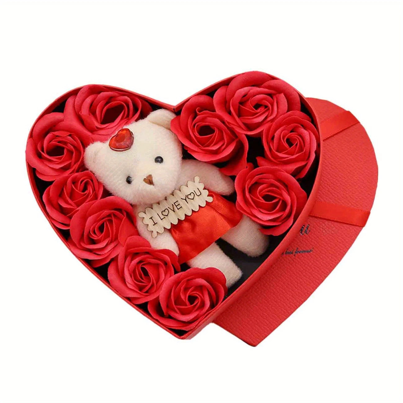 Luxe Teddy & Rose Heart Box – Romantic Gift Set with 10 Roses