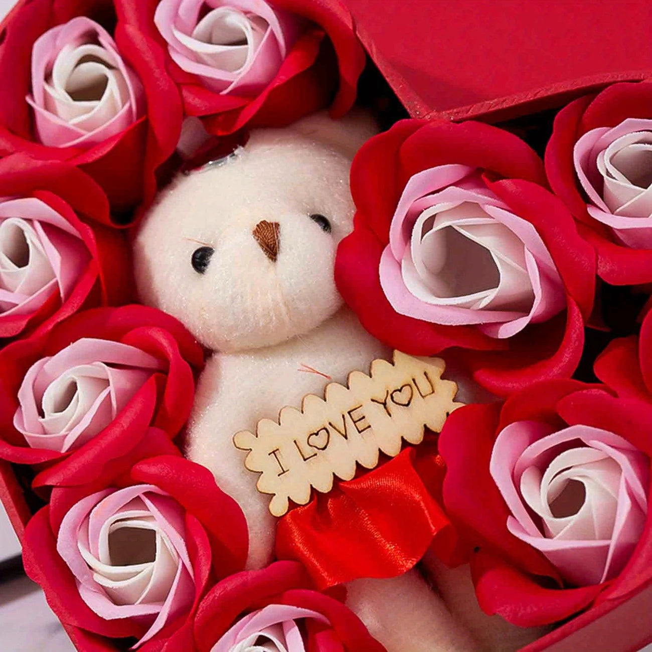 Luxe Teddy & Rose Heart Box – Romantic Gift Set with 10 Roses
