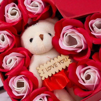 Luxe Teddy & Rose Heart Box – Romantic Gift Set with 10 Roses