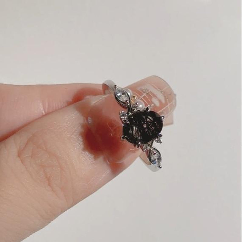  Silver Ring Black Birthstone 