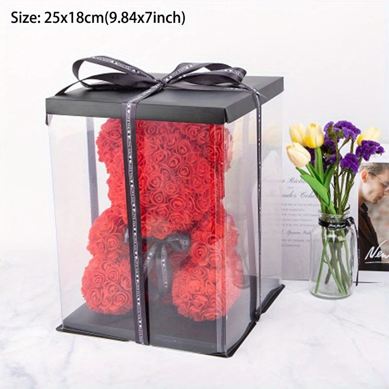 Rose Teddy Bear – Handmade Flower Bear Gift with Display Box