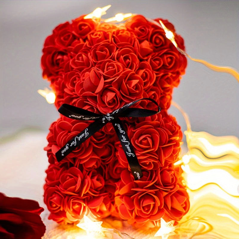 Rose Teddy Bear – Handmade Flower Bear Gift with Display Box