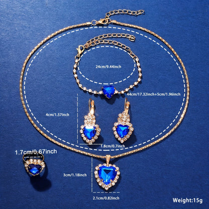5-Piece Elegant Quartz Watch & Jewelry Gift Set – Blue Heart Edition