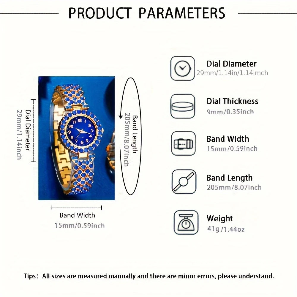 5-Piece Elegant Quartz Watch & Jewelry Gift Set – Blue Heart Edition