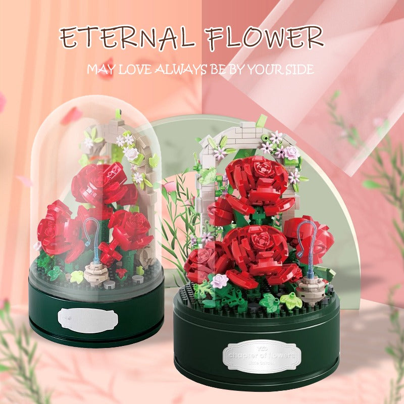 Romantic Rose Music Box with a Transparent Cover, a Rotating Music Pedestal