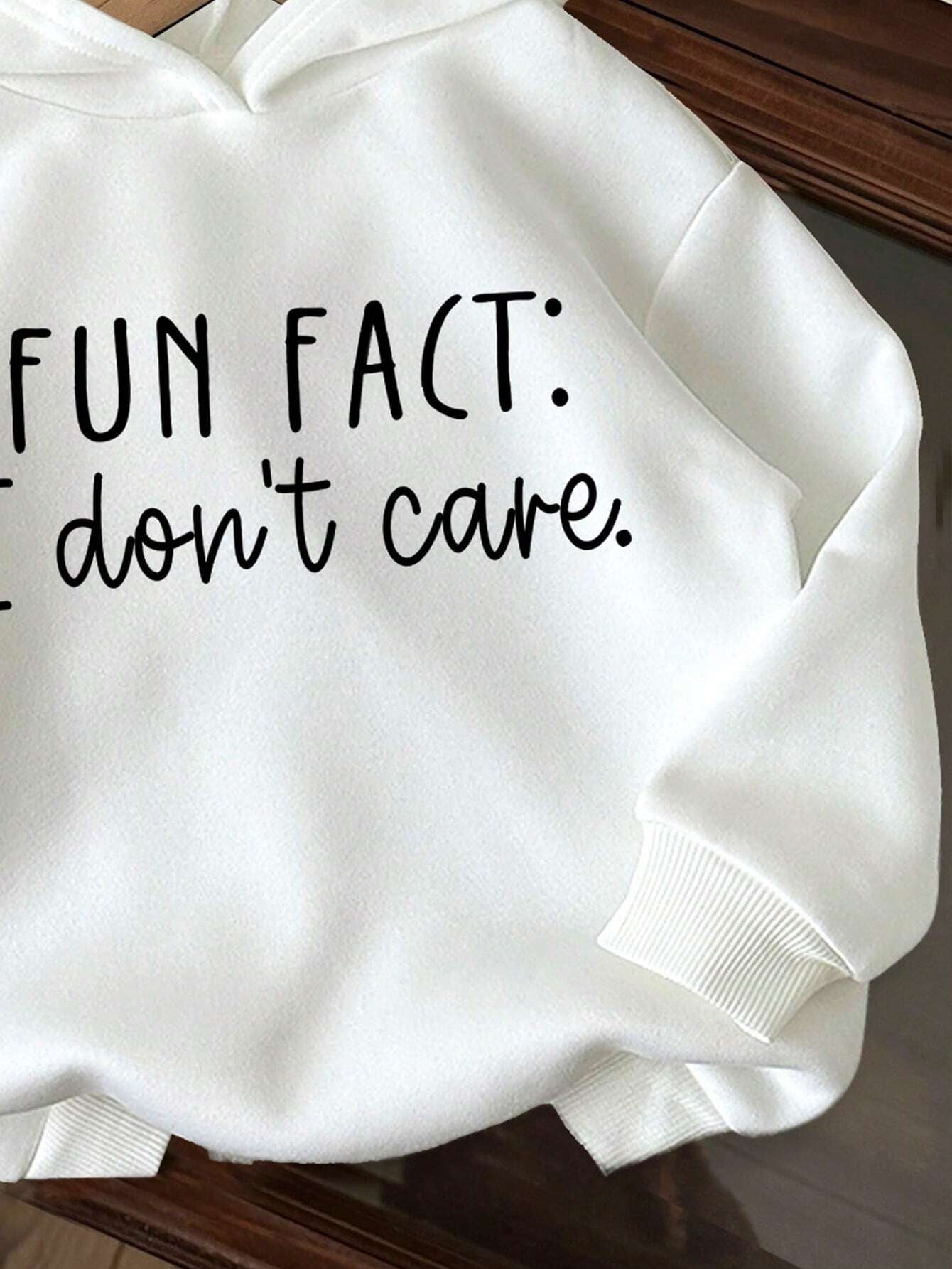  Fun Fact, I Don't Care Graphic, Long Sleeve Hooded Thick Sweatshirt