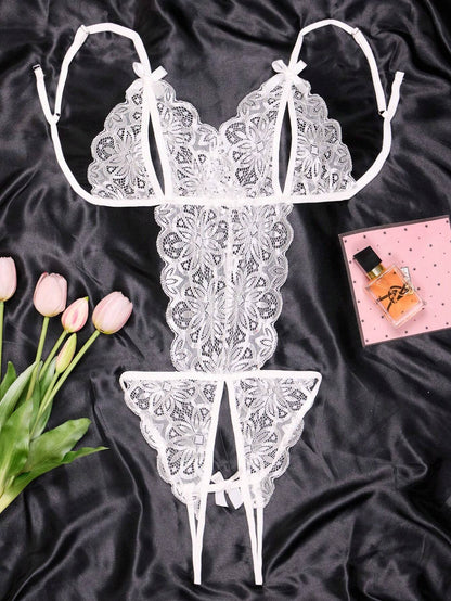  Three-Point Lace Bodysuit with Bust and Crotch Exposed & Body-Shaping Function