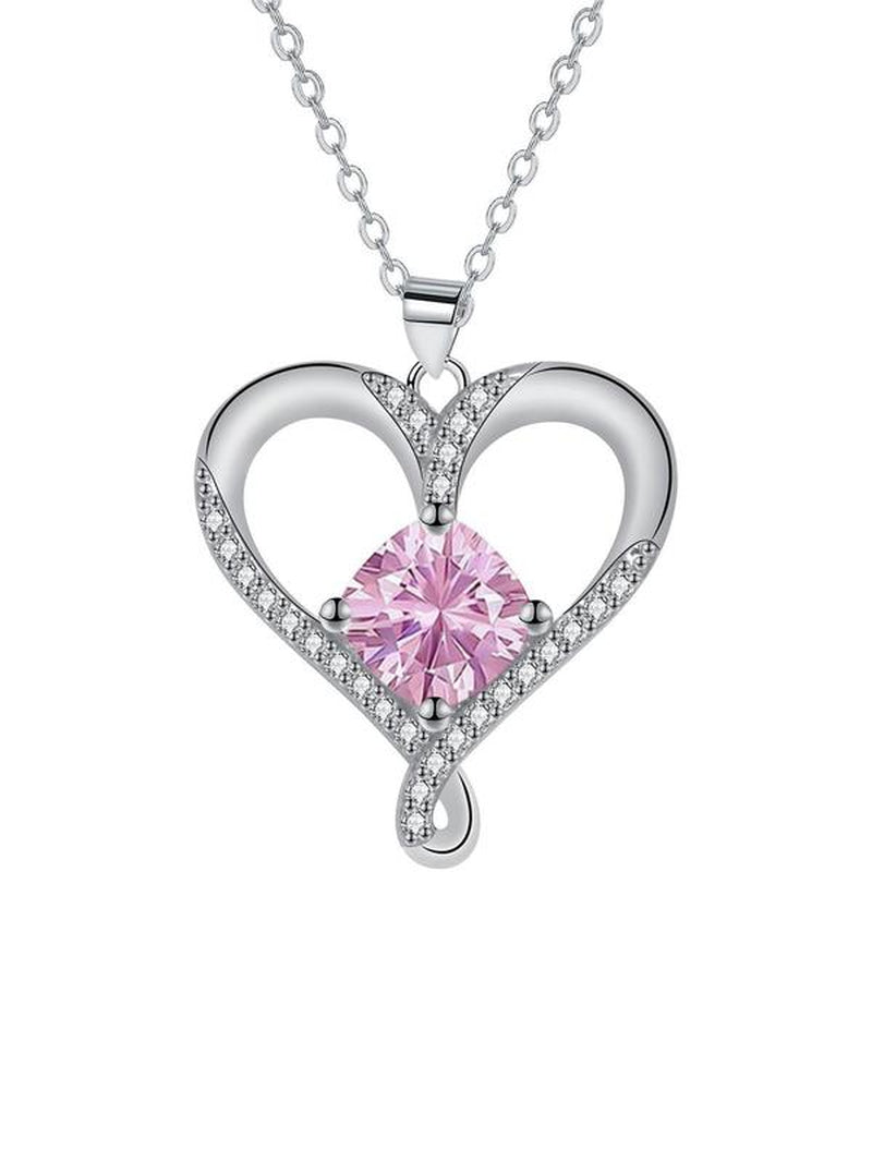 Rhinestone Heart Pendant Necklace with Rose Gift Box