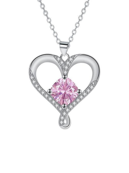 Rhinestone Heart Pendant Necklace with Rose Gift Box