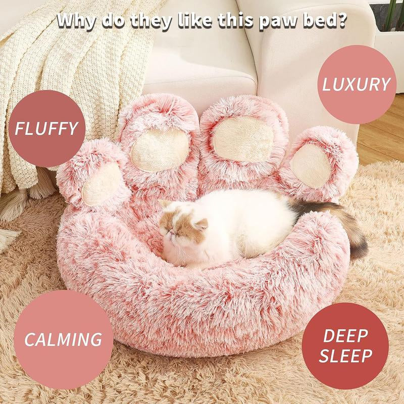 Cozy Paw-Shaped Calming Pet Bed - Soft Faux Fur