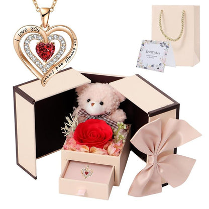 Romantic Gift Set with Bear, Rose and Jewelry