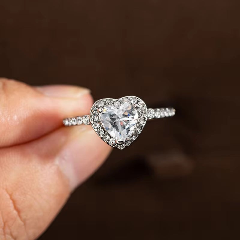 Fashion Crystal Heart Shaped Love Ring