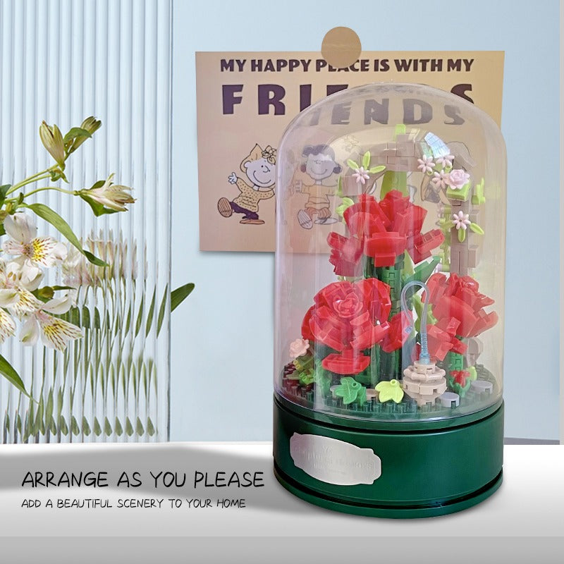 Romantic Rose Music Box with a Transparent Cover, a Rotating Music Pedestal