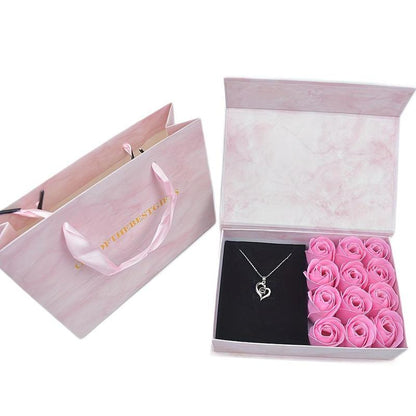  Soap Flower Gift Box with Heart Shaped Necklace Set