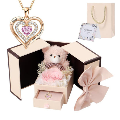 Romantic Gift Set with Bear, Rose and Jewelry