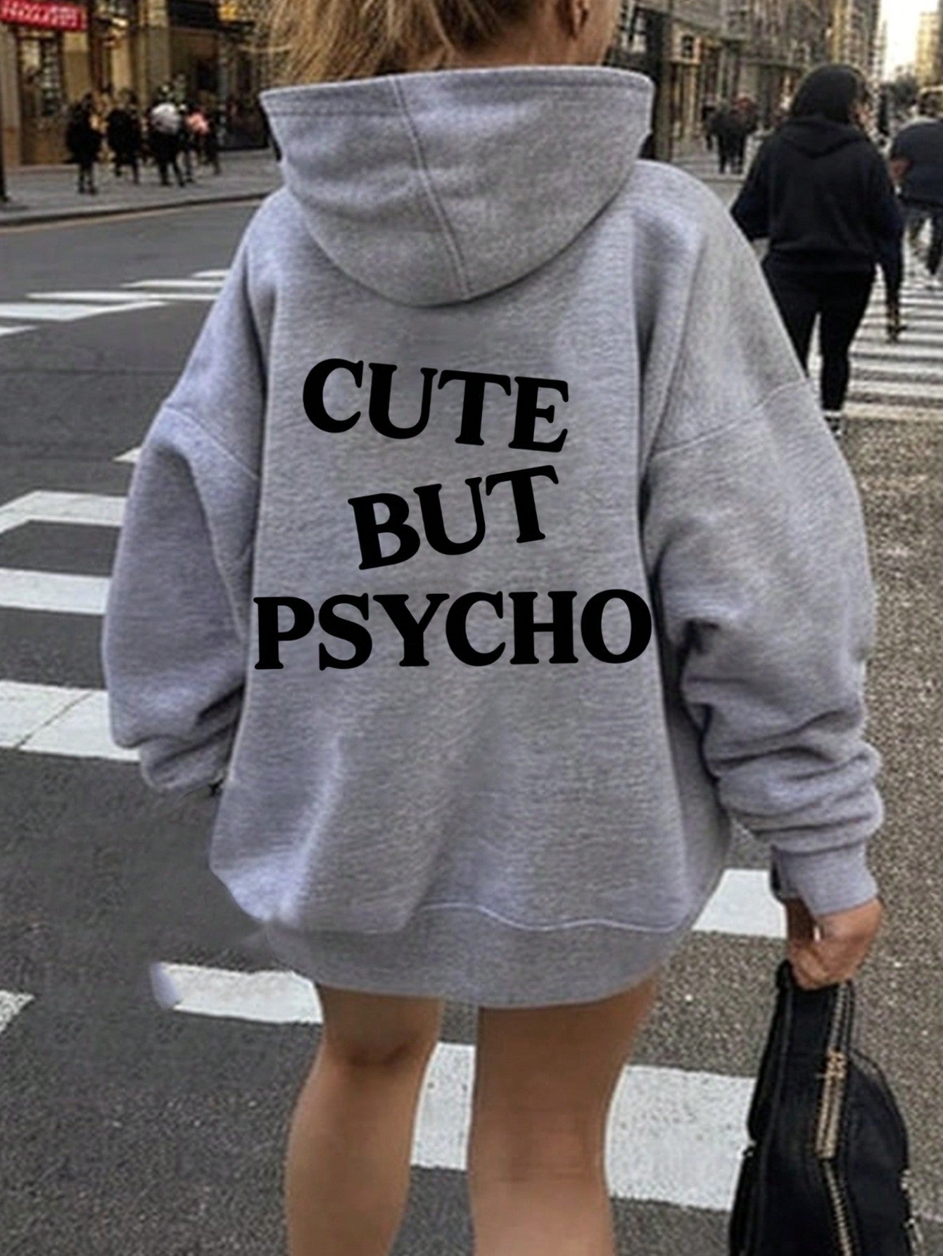  "Cute but Psycho" Graphic Print Loose Hoodie 