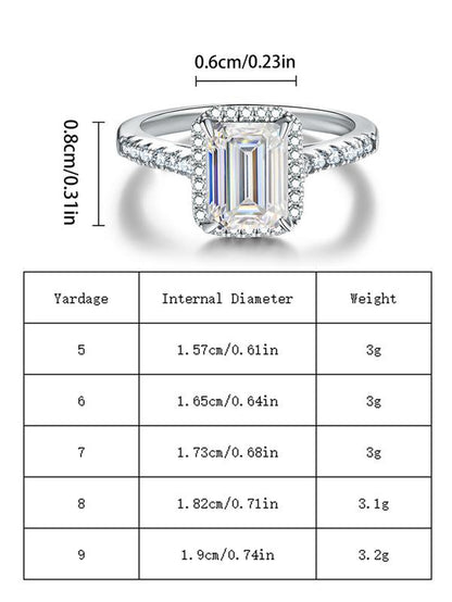 【Emerald Cut】2 CT Emerald Cut S925 Sterling Silver Synthetic Moissanite Ring