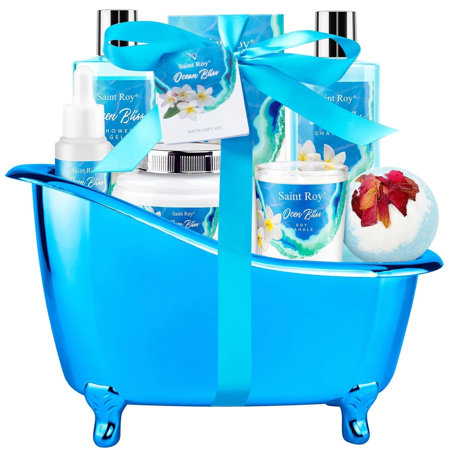 Spa Kit Gifts for Her for Him Birthday Gifts for Women, Luxury Home Spa Kit, 8Pcs Bath Gift Set Ocean & Vanilla, Gift Baskets for Women Unique with Bath Bombs, Sea Salt, Scented Body Lotion