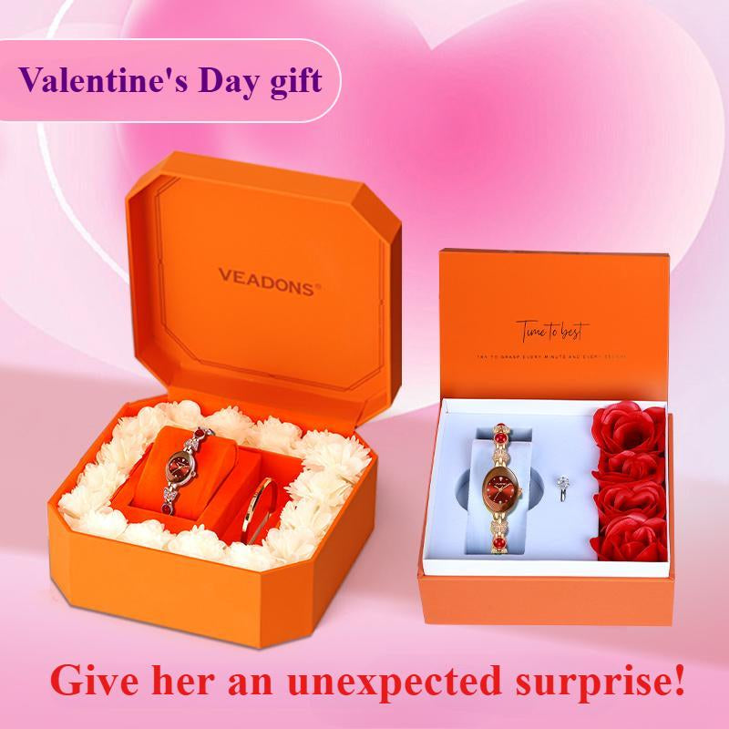 Exquisite Rose Gift Box, with Elegant Watch and Ring