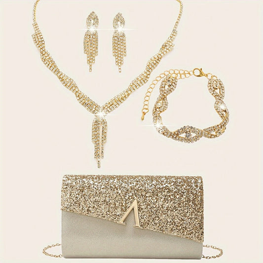 EverGlow™ Gilded Glamour Set – Sparkling Jewelry & Luxe Flip-Cover Bag
