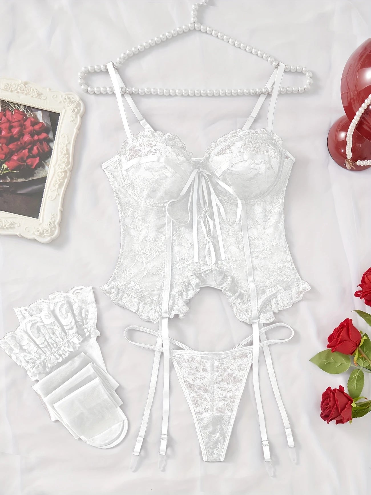 Luxe Bow-Tie Lingerie Set – White Desire