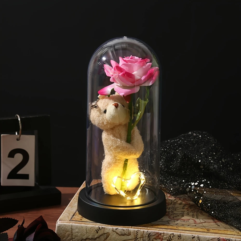 Eternal Rose Bear – Romantic Acrylic Display Gift with Preserved Rose