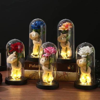 Eternal Rose Bear – Romantic Acrylic Display Gift with Preserved Rose