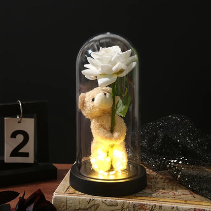 Eternal Rose Bear – Romantic Acrylic Display Gift with Preserved Rose