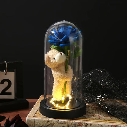 Eternal Rose Bear – Romantic Acrylic Display Gift with Preserved Rose