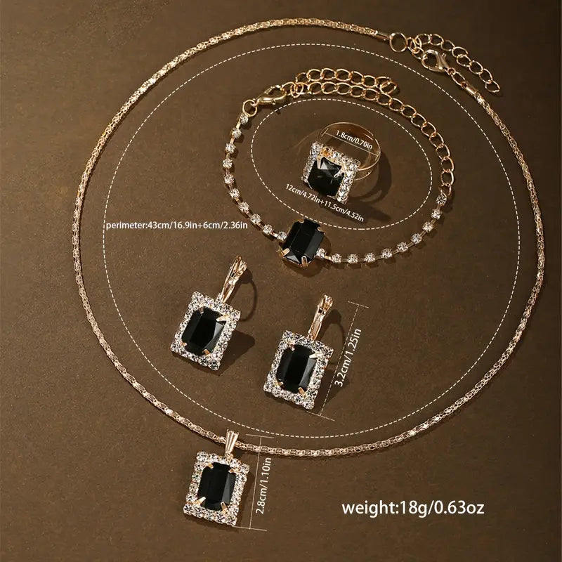 Noir Allure – 6-Piece Elegant Black Watch & Jewelry Set