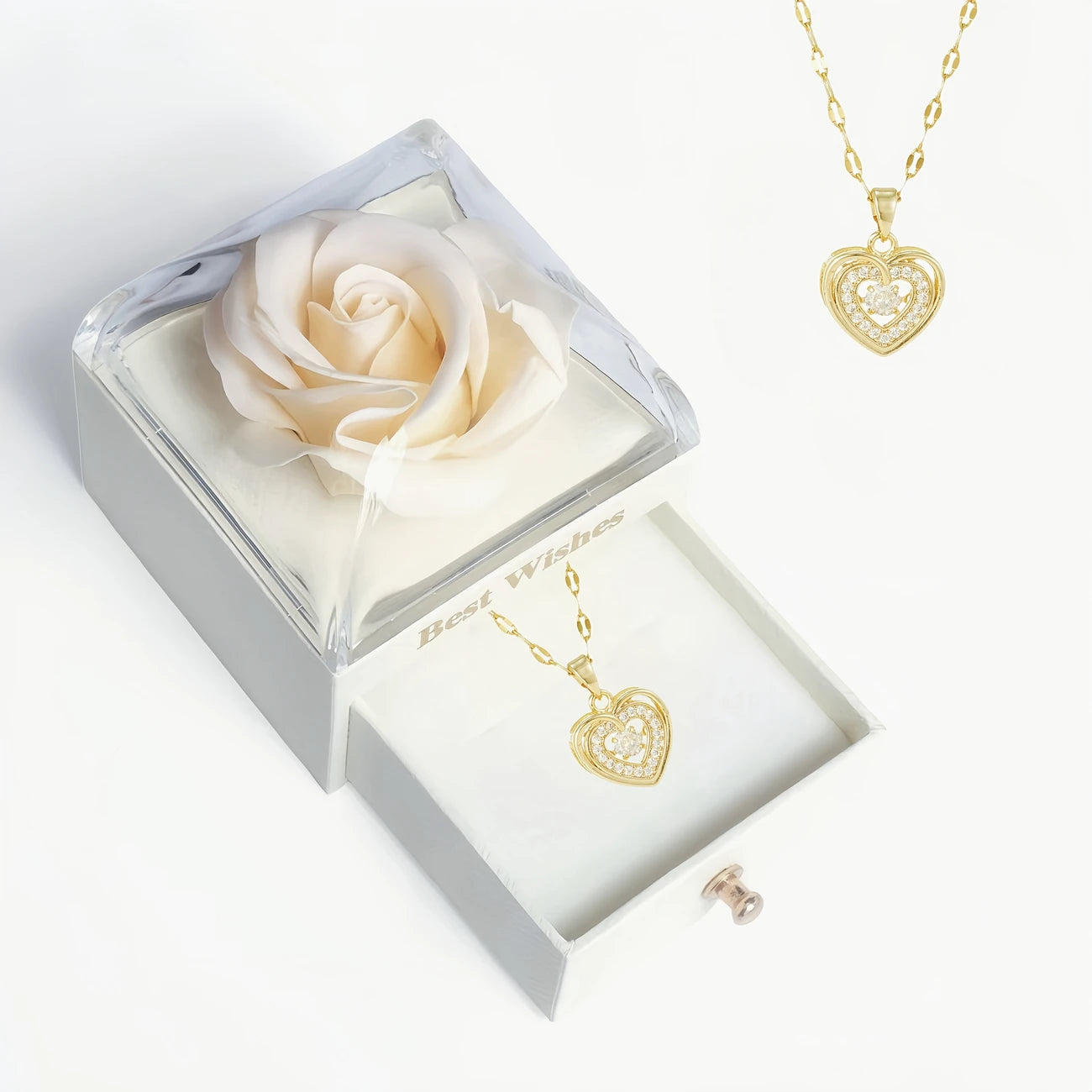 Heart Charm Necklace – Zirconia Inlay Pendant Gift