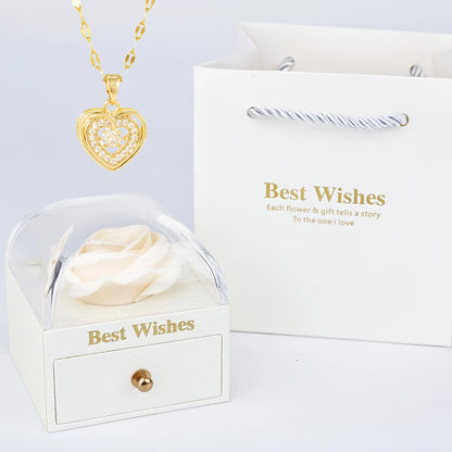 Heart Charm Necklace – Zirconia Inlay Pendant Gift