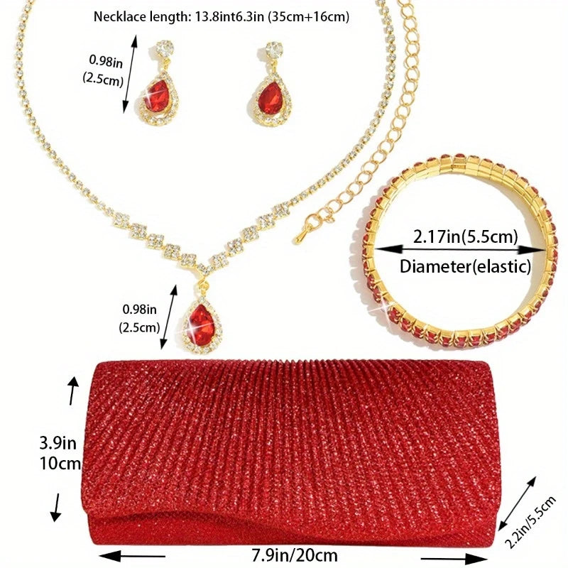 Sparkle & Satin 4-Piece Glam Set – Jewelry & Evening Bag for Her