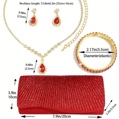 Sparkle & Satin 4-Piece Glam Set – Jewelry & Evening Bag for Her