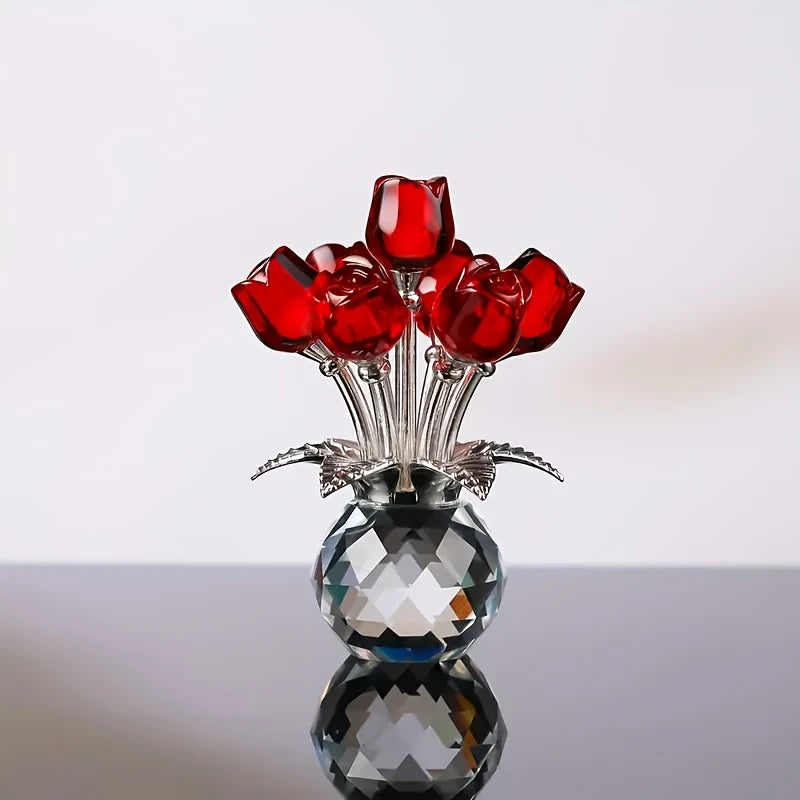 Handcrafted Red Rose in Glass Vase