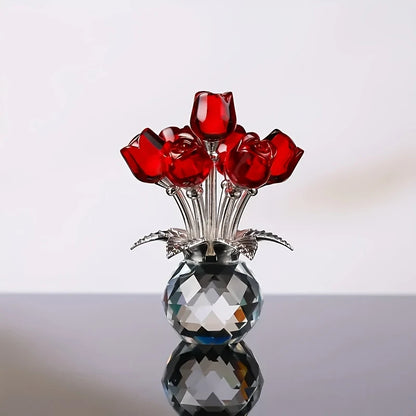 Handcrafted Red Rose in Glass Vase