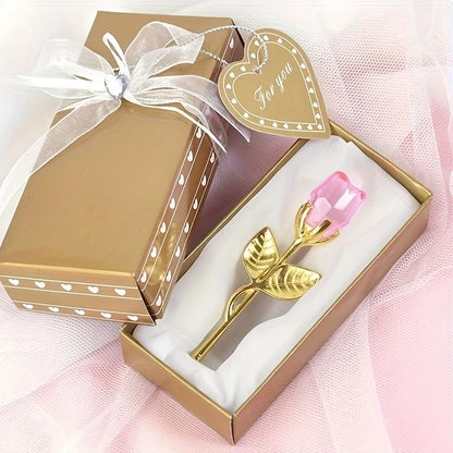 Crystal Rose Duo – Elegant Glass Roses with Golden Stems