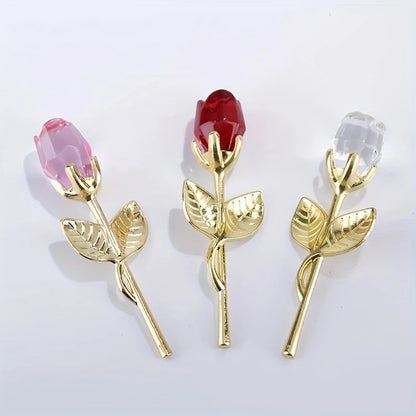 Crystal Rose Duo – Elegant Glass Roses with Golden Stems